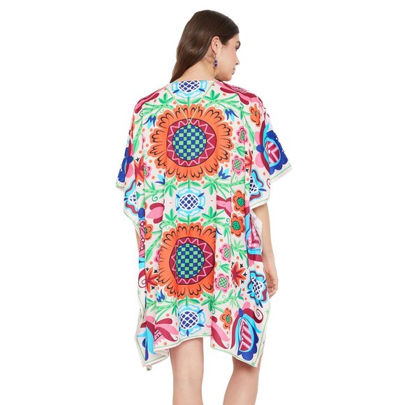 Gypsie Blu Floral Print Polyester Multicolor V-Neck Tunic Lounge Wear for Women - Picture 9 of 10